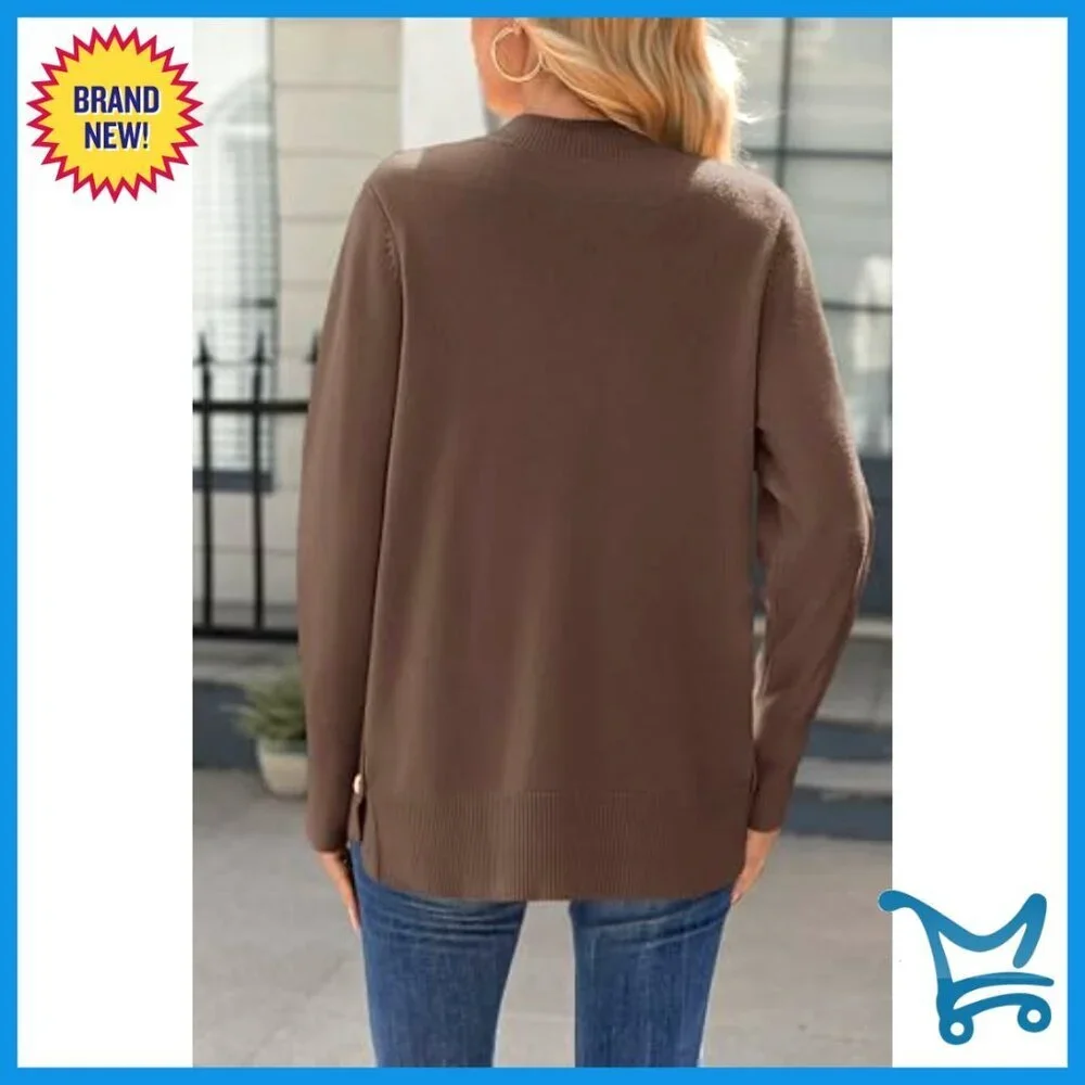 Loose Knit Side Button Pullover Sweater Tunic Length Casual Chic Fall Fashion